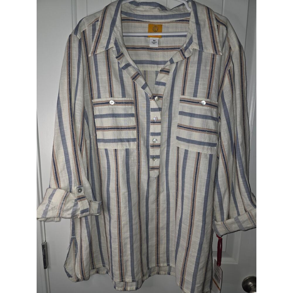 Ruby Red 100% Cotton Roll Tab Sleeve Top 3X